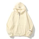 Essentials Reflective Print Zip-up Oversized Cream Hoodie